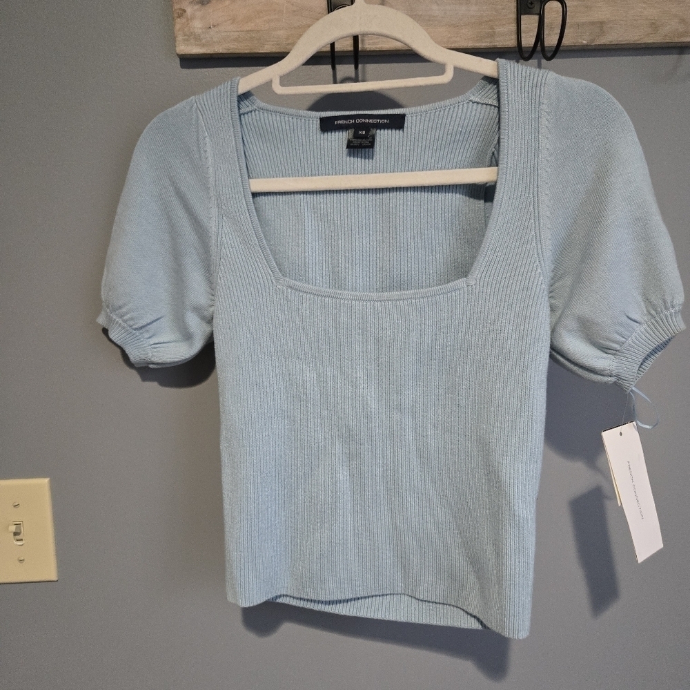 NWT WOMENS FRENCH CONNECTION Square Neck Puff Sleeve Pullover Sweater - Picture 3 of 5